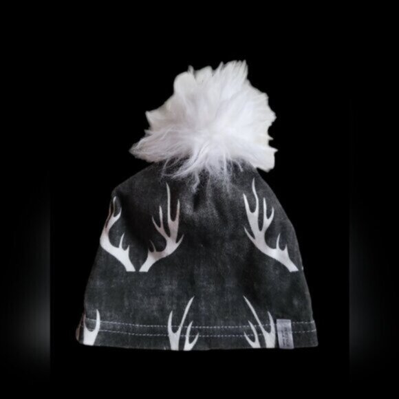 Handmade Antler Pom Pom Beanie Infants Winter Hat animal print - Picture 5 of 5